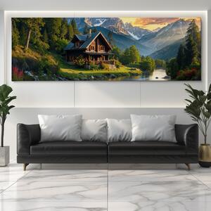 Obraz na plátně - V roubené chatce u horské říčky FeelHappy.cz Velikost obrazu: 120 x 40 cm