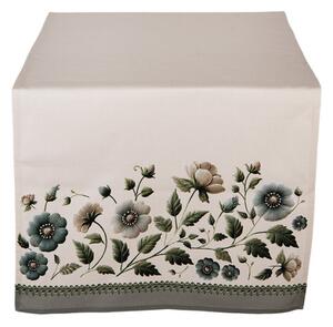 Bavlněný ubrus / běhoun na stůl se zelenými květy Gently Blooming – 50x140 cm