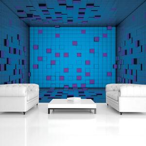 Fototapeta - 3D místnost z modrých kostek (254x184 cm)