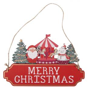 Vánoční závěsná cedulka Santa Claus, kolotoč a sněhulák – 21x1x14 cm