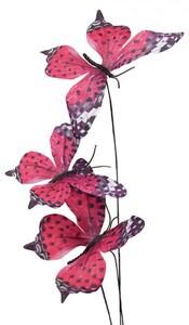 Fuchsiový dekorační zápich do květináče motýlci – 67 cm