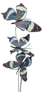 Modro-bílý dekorační zápich do květináče motýlci – 67 cm
