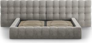 Světle šedá sametová dvoulůžková postel MICADONI Mamaia 200 x 200 cm s úložným prostorem II