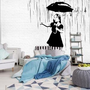 Fototapeta - Dívka s deštníkem v dešti (254x184 cm)