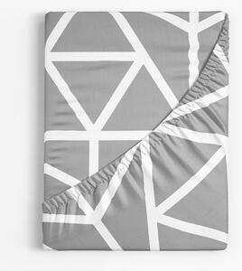 Goldea bavlněné napínací prostěradlo - vzor bílé geometrické tvary na šedém 90 x 200 cm