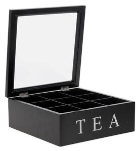Dřevěná krabička na čaj TEA, 9 přihrádek