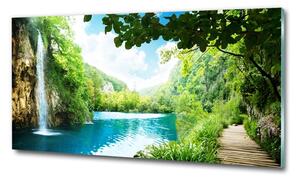 Foto obraz skleněný horizontální Vodopád v lese osh-36234695