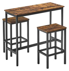 Barový stůl s barovými židlemi, 100 x 90 x 40 cm, rustikální hnědý