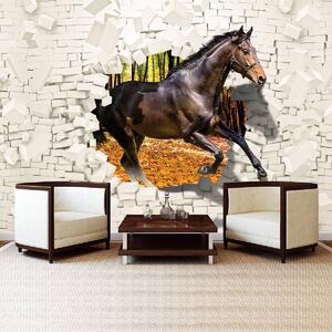 Fototapeta - Kůň vyskočil ze zdi - 3D (152,5x104 cm)