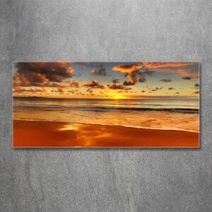 Foto obraz sklo tvrzené Západ slunce pláž osh-40275478