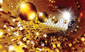Fototapeta - 3D puzzle tunel s zlaté koule (254x184 cm)