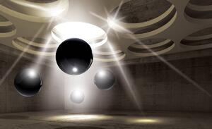 Fototapeta - Černé koule v betonové místnosti (152,5x104 cm)