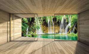 Fototapeta - Výhled na terasu s vodopádem (152,5x104 cm)