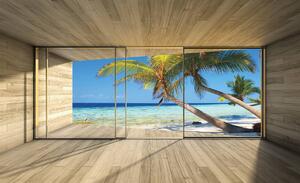 Fototapeta - Výhled na oceán a palmy (254x184 cm)