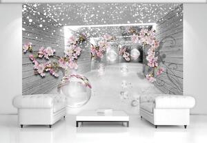 Fototapeta - Kouzelný 3D tunel s květinami (152,5x104 cm)