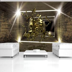 Fototapeta - Exploze zlaté barvy v 3D tunelu (254x184 cm)