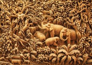 Fototapeta - Reliéf rodiny slonů (254x184 cm)