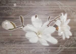 Fototapeta - Květiny na dřevěném podkladu (152,5x104 cm)