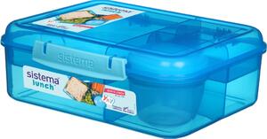 Sistema Dělený svačinový box Lunch Bento s nádobou na jogurt a 2 tácky 1,65 l, modrá