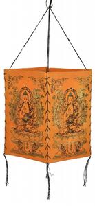 Stínidlo, čtyřboké oranžové se zlato-černým potiskem Buddhy, 18x25cm