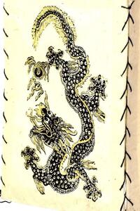 Čtyřboký lampion - stínidlo se zlatým potiskem draka, bílé, 18x25cm