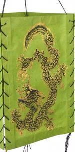 Čtyřboký lampion - stínidlo se zlatým potiskem draka, zelená, 18x25cm