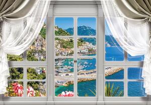 Fototapeta - Pohled z okna na tyrkysový záliv (152,5x104 cm)