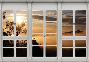 Fototapeta - Výhled z okna zahalený v mlze (152,5x104 cm)