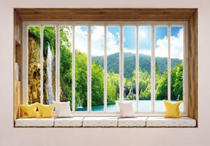 Fototapeta - Výhled ana vodopád - okno (152,5x104 cm)