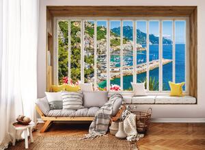 Fototapeta - Pohled z okna na tyrkysový záliv (152,5x104 cm)