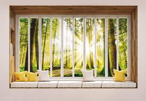 Fototapeta - Výhled z okna na les (152,5x104 cm)