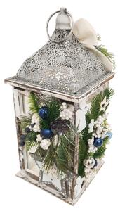 Adventní lucerna s bilo-modrými kuličkami
