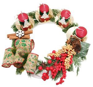Věnec s červenými svíčkami a mašlí Adventní věnec