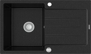 MEXEN - Bruno granitový dřez 1 s odkapávačem 795x495 mm, černá / stříbrná metalíza 6513791010-73