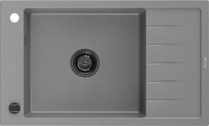 MEXEN/S - Elias granitový dřez 1 s odkapávačem 795 x 480 mm, šedá, + černý sifon 6511791005-71-B