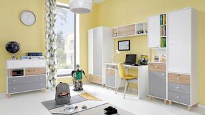 Nábytek do pokoje pro mládež Esponire III, Barva: lux bílá / dub artisan + šedá Mirjan24 5903211126338