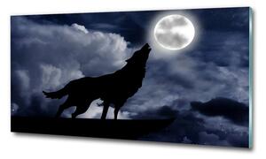 Foto obraz sklo tvrzené Vyjící vlk úplněk osh-61523126