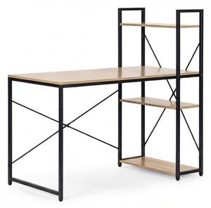 Psací stůl s regálem LOFTY 120x60 cm, černý / dekor dub