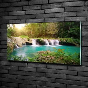 Foto obraz sklo tvrzené Vodopád v lese osh-62884614