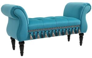 HOMCOM Čalouněná lavice, Sametový vzhled, Luxusní lavice s dřevěnými nohami, Chodní lavice do ložnice, nosnost až 150 kg, Modrá, 117 x 40 x 58 cm | Ao