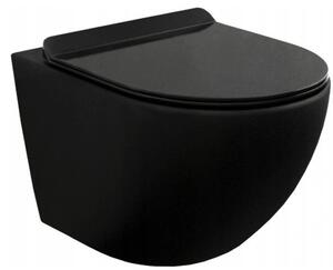 SCHWAB SET WC 199 podomítková nádržka pro zazdění 3/6l, DN110mm + Mexen Lena WC mísa Rimless, WC sedátko se zpomalovacím mechanismem, Slim, duroplast - černá matná - 30220185 + SCHWAB CERES ovládací tlačítko, 247x165 mm, černá mat