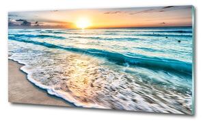 Foto obraz sklo tvrzené Západ slunce pláž osh-64168411