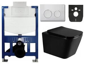 MEXEN - Fenix XS-U rám podomítkový do WC - 60850 + MEXEN - Fenix 07 XS tlačítko pro splachování - chrom lesk + MEXEN - Teo WC mísa Rimless, WC sedátko se zpomalovacím mechanismem, Slim, duroplast - černá - 30854070