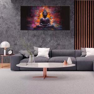 Obraz na plátně - Buddha před chrámem - 60x30 cm