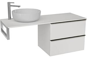 Deska pod umyvadlo Navira Slim - 161x46,5x1,8 cm - skříňka Velora 79 cm - bílá matná, černá úchytka - konzole chrom