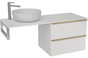 Deska pod umyvadlo Navira Slim - 121x46,5x1,8 cm - skříňka Velora 59 cm - bílá matná, zlatá úchytka - konzole chrom
