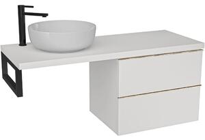 Deska pod umyvadlo Navira Pro - 161x46,5x3,6 cm - skříňka Velora 79 cm - bílá matná, zlatá úchytka - konzole černá