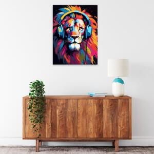 Obraz na plátně - Lev se sluchátky - 30x40 cm