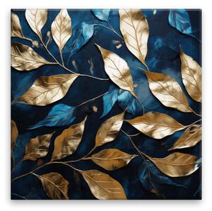 Obraz na plátně - Modro zlaté listy - 40x40 cm