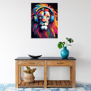 Obraz na plátně - Lev se sluchátky - 30x40 cm